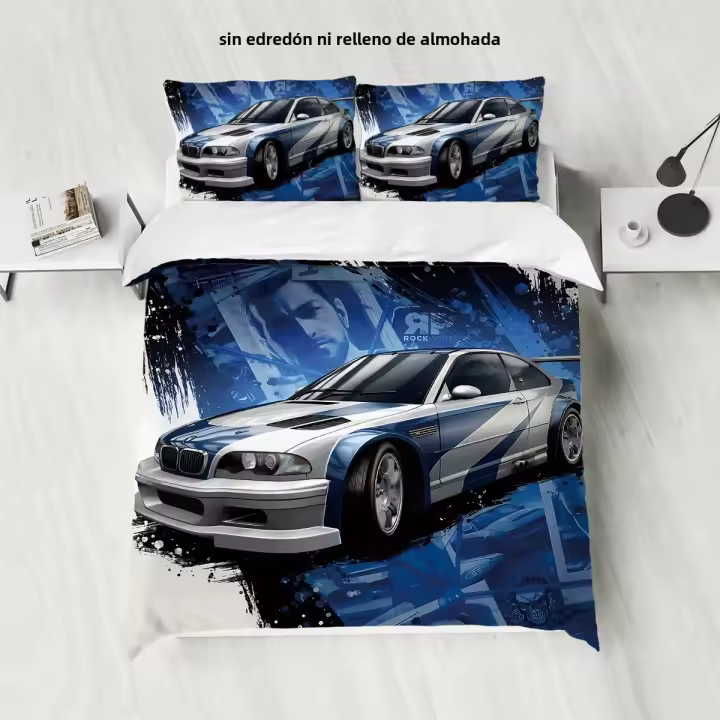 Juego De Cama Deportiva 3 Piezas Con Estampado De Carreras Incluye Funda De Edredón Y 2 Almohadillas No Rellenas Skin-friendly Transpirable Antipelusa - 1