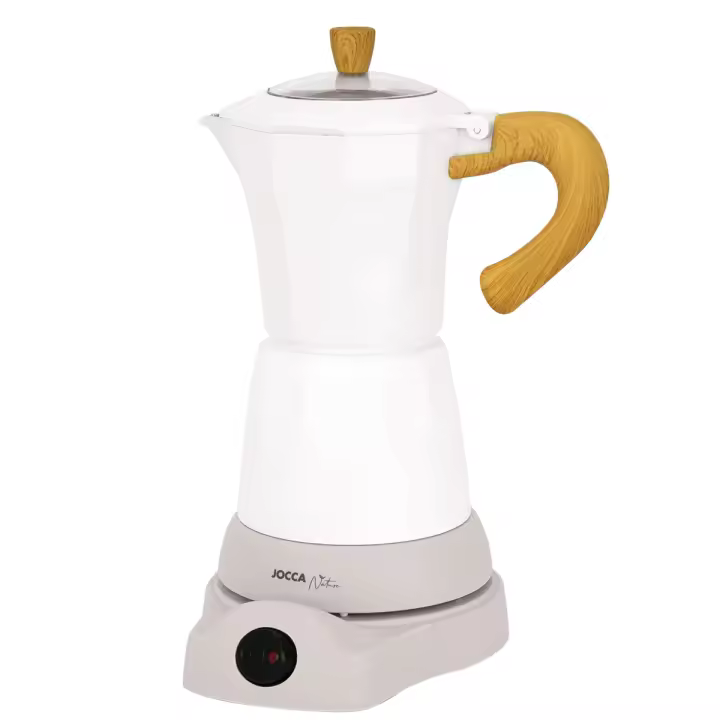 Cafetera Italiana eléctrica Jocca de la línea Nature con un sistema innovador que mantendrá tu café caliente todo el tiempo con una base que te permite girar la cafetera inalámbrica 360 grados y mango de tacto frío. Fácil de manejar y limpiar - 1