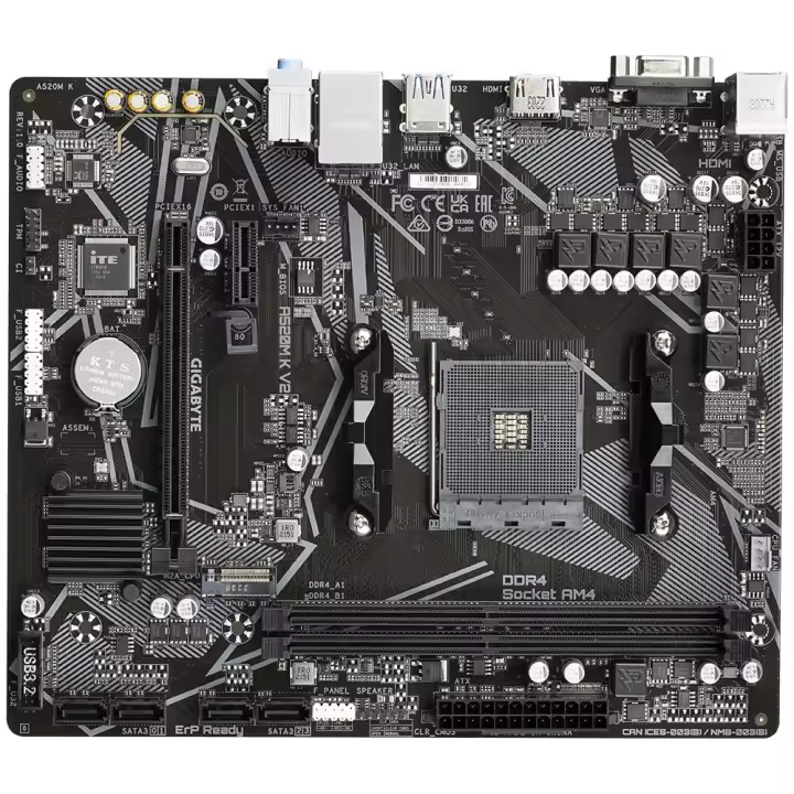 Gigabyte - Placa base GA-A520M K V2 para PC compatible con Ryzen 3000 y 5000, soporte DDR4 hasta 64 GB y M.2 PCIe Gen3 x4 - 1