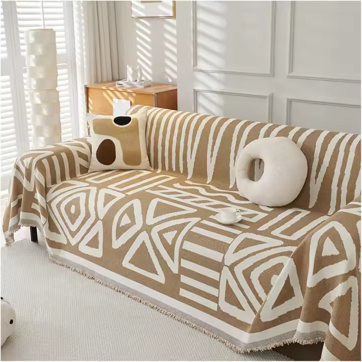 Funda De Sofá Boho For Sofá De 3 Plazas, Fundas De Sofá Seccional De Chenilla, Funda De Sofá con Borlas, Funda De Futón De Dos Plazas De Jacquard(Coffee,180x460cm/71x181in) - 1