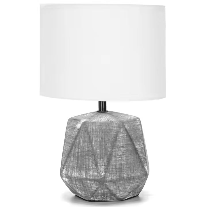 Aigostar Lámpara de Mesa de Cerámica, Lámpara Vintage de Mesita de Noche con Pantalla de Tela, Casquillo E14. Gris oscuro. - 1