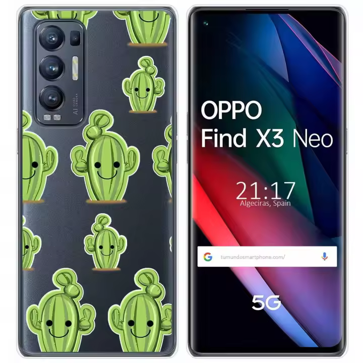 Tumundosmartphone Funda Gel Transparente para Oppo Find X3 Neo 5G diseño Cactus Dibujos - 1