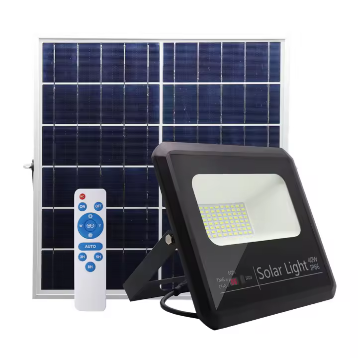 Proyector del luz  Solar fabrilamp modelo Malaquita foco de luz de 40w 6500k Negro 3600lm (20,5x23x6)(35x23,5x2)cm mando y Cable 5m - 1