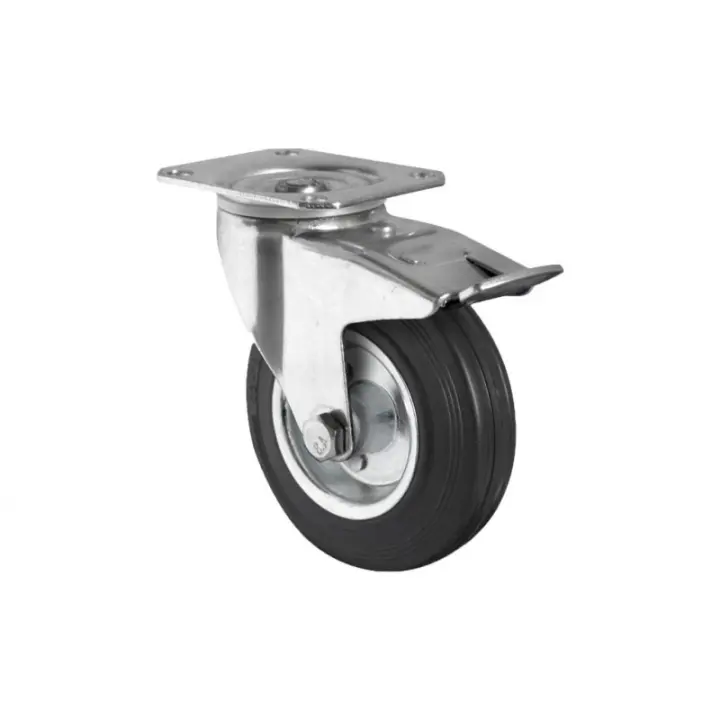 Rueda de goma y metal con placa giratoria y freno con diámetros desde 80 mm hasta 125 mm para pesos de hasta 150 kg COFAN - 1