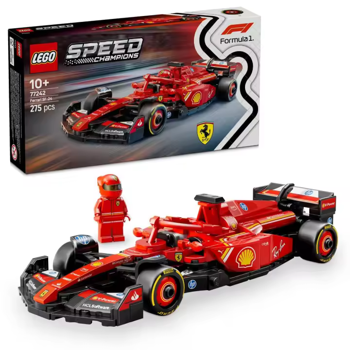 LEGO 77242 Speed Champions Coche de Carreras Ferrari SF-24 F1, Juguete, Maqueta de Vehículo Rojo de Fórmula 1 y Minifigura de Piloto para Coleccionar, Regalo para Niños y Niñas de 10 Años o Más - 1