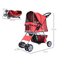PawHut Cochecito para Mascotas Plegable Carrito para Perros Gatos con Toldo Ajustable Cesta de Almacenaje Ventanas y Portavasos Tela Oxford y Frenos 75x45x97 cm - details 2