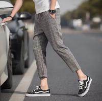 Pantalones De Correr Para Hombre 2025 Calidad Superior Rayados Cuadros De Talla Alta Largo Hasta La Rodilla Gris Negro Pantalones Rectos Estilo Coreano - details 4