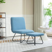 HOMCOM Sillón Relax Sillón de Salón con Reposapiés Butaca para Dormitorio sin Brazos con Patas de Acero en Forma de Cruz para Sala de Estar Azul Claro - details 1
