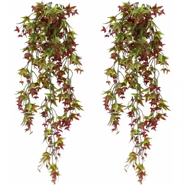 Paquete de 2 plantas colgantes de hiedra artificial para el hogar, jardín, oficina, decoración interior, girasol rojo - 1