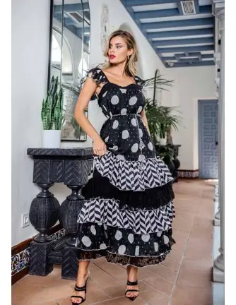 Vestido Crews negro largo volantes encaj - 1