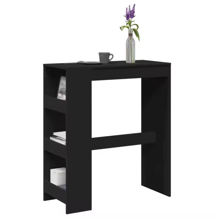 Mesa alta con estantes madera ingeniería negra 90x40x103,5 cm - 1