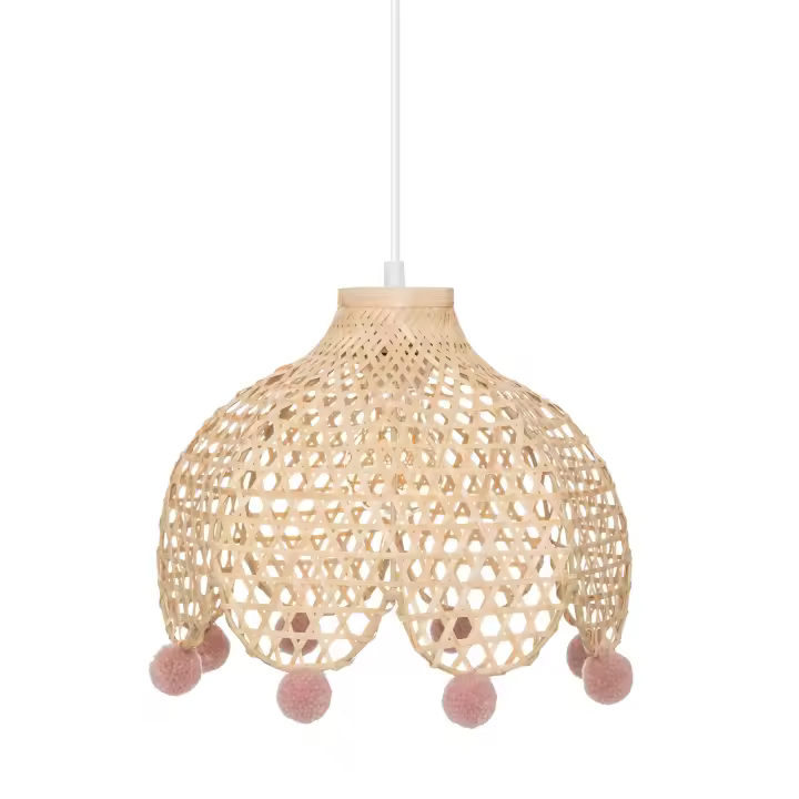 Atmosphera Lámpara Colgante Bambú Infantil Decorada con Pompones de Colores - 1