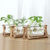 Vaso De Plantas Esterilizado En Vidrio Con Marco De Madera Vintage Jarrón Para Flores Y Bonsái Decoración De Escritorio Para El Hogar Vaso De Plantas Hydroponicas - details 0