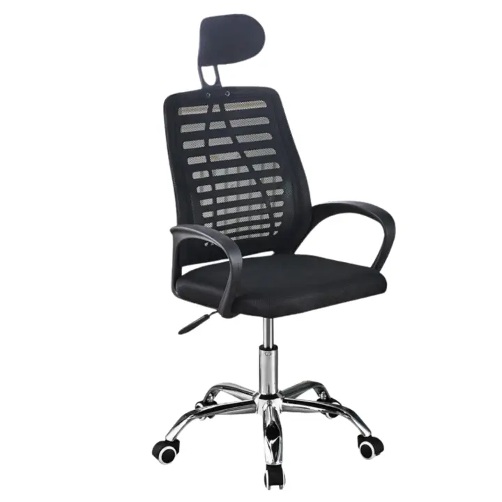 LUTODY - Silla de oficina escritorio con reposacabeza ajustable, respaldo de malla transpirable y ergonómica de látex con forro de nailon, palanca para ajustar altura, reposabrazos, rueda giratoria 360° y base metálica. - 1