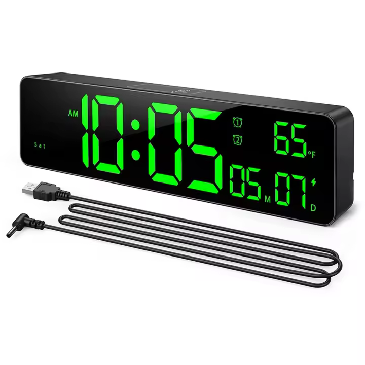 Reloj Digital de pared con pantalla grande, despertador LED con repetición para dormitorio, hora, fecha, temperatura - 1