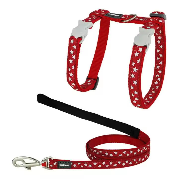 Arnés para Gato Red Dingo Style Rojo Estrella Blanco Correa - 1