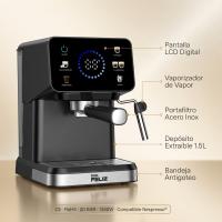 Máquina de café Espresso Digital, cafe molido y capsulas Compatibles Nespresso, cafetera 20 Bar, 1350W, Pantalla LCD, Vaporizador Acero Inoxidable, Depósito 1.5L, Don Feliz - details 2