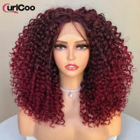 Pelucas Sintéticas De Encaje Frontal CurlyCoo Para Mujeres Negras Cortas Enredadas Bob Ombre Onda Natural Peluca De Cosplay - details 9