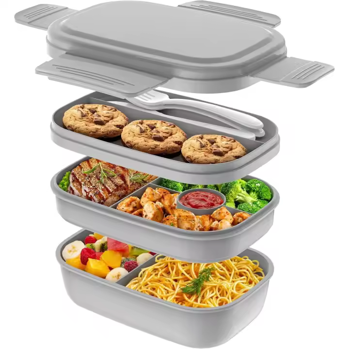 Fiambrera para Adultos 1900ML, Lunch Box with Compartimientos a Prueba de Fuga Caja de Almuertos para Pícnic Trabajo Viajes(Gris) - 1