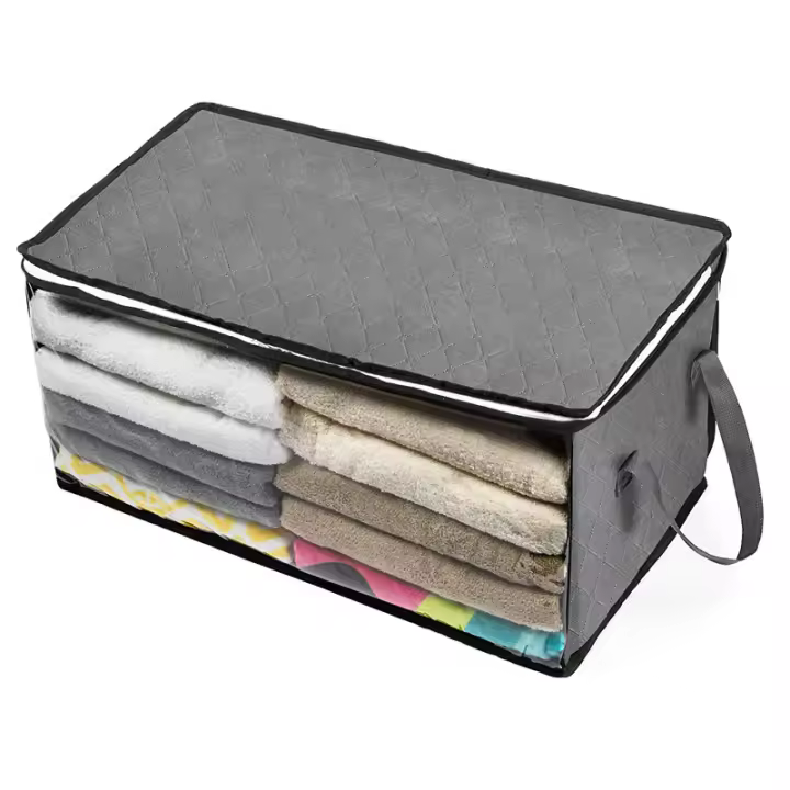 Bolsa de almacenamiento de Manta plegable, Bolso de mano de 3 piezas para Organización, Armario de dormitorio, with Tapa y ASAS - 1