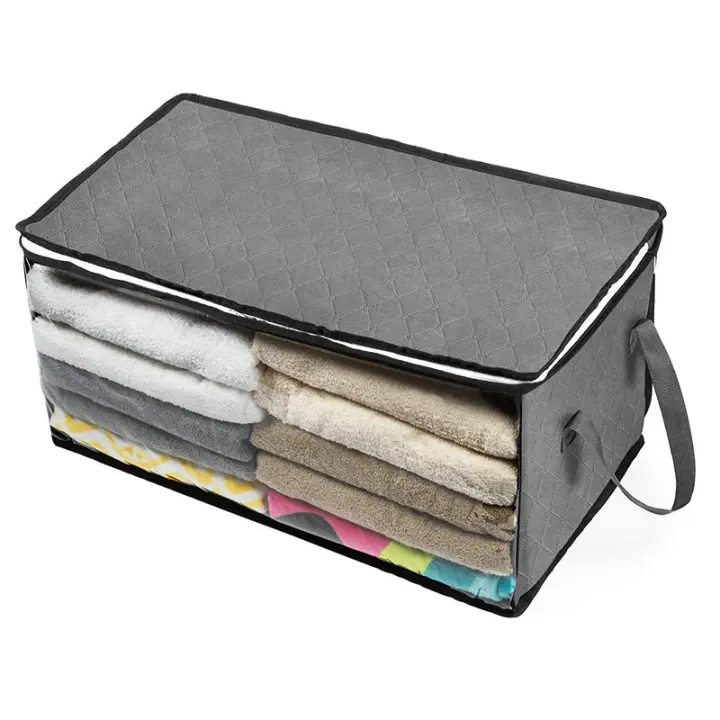 Bolsa de almacenamiento de Manta plegable, Bolso de mano de 3 piezas para Organización, Armario de dormitorio, with Tapa y ASAS - 1