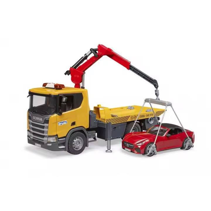 Bruder Camión-grúa Scania Super 560R con Luces y Sonido - Vehículo de Construcción Resistente y Cómodo - 1