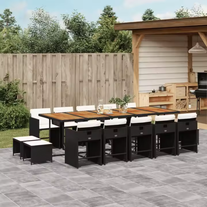 vidaXL Set comedor de jardín con cojines 15 pzas ratán sintético negro - 1