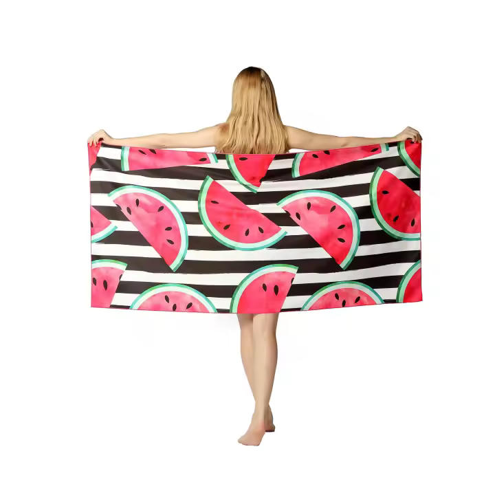 Toalla de playa de terciopelo de sandía Silla de playa rectangular de secado rápido Piscina Toalla de terciopelo elegante de doble cara Patrón de sandía 160x80cm - 1