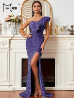 Vestido De Fiesta De Encaje Y Lentejuelas Missord Para Mujer Elegante Vestido De Boda Cocktail Prom Mermaid Maxi Vestido De Un Hombro Con Volante Y Abertura En La Pierna - details 11