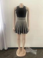 Vestido Mini De Oficina Para Mujer Estampado Y Elástico De Tenis Con Cuello Redondo Y Falda Plisada Casual Middle Age Polyester - details 51