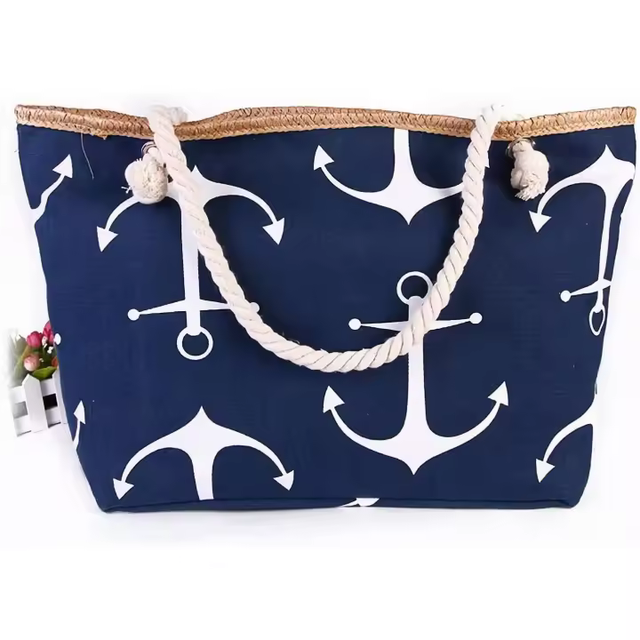 Bolso de Playa de hombro para Mujeres de  Gran Capacidad, Bolsa de Compras de Viajes Anchor Impresa, Bolsa de Playa de Hombro Casual, 56x38x17cm - 1