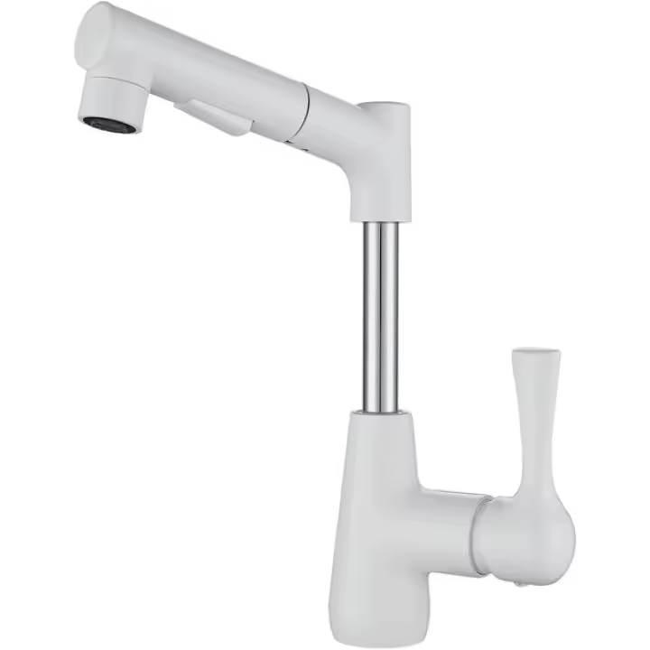 Grifo de baño de un solo orificio con grifo mezclador de doble modo extraíble para agua caliente y fría Elevable sola manija 360 ° giratorio y retráctil grifo del fregadero, negro (blanco) - 1