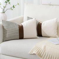 Pack de 2 Fundas de Cojín con Relleno - Almohadas Decorativas de Algodón y Lino con Rayas y Cuero Imitación - Ideal para Sofá, Salón o Dormitorio - 30x50cm - Marca REINO MANSIDI - details 7
