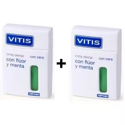 Dentaid VITIS Cinta Dental con Flúor Menta 50M 2 Unid - Elimina Placa - Refuerza Esmalte - Higiene Bucal - 1