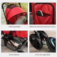 PawHut Cochecito para Mascotas Plegable Carrito para Perros Gatos con Toldo Ajustable Cesta de Almacenaje Correas de Seguridad y Frenos Tela Oxford 600D Acero 76,5x52x95 cm - details 6
