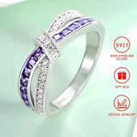 anillo de   925 con circonitas brillantes  , diseño de cruz con circonitas moradas, anillo para dedo femenino, regalo   para fiestas, joyería con   de regalo detalles 5