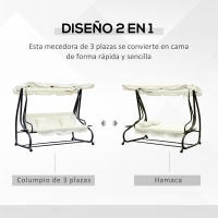 Outsunny Columpio Balancín Jardín 3 Plazas Convertible en Cama Techo Parasol Regulable Bandeja para Bebida Terrza Balcón Exterior Carga máx. 340kg Acero 200x120x164cm - details 2