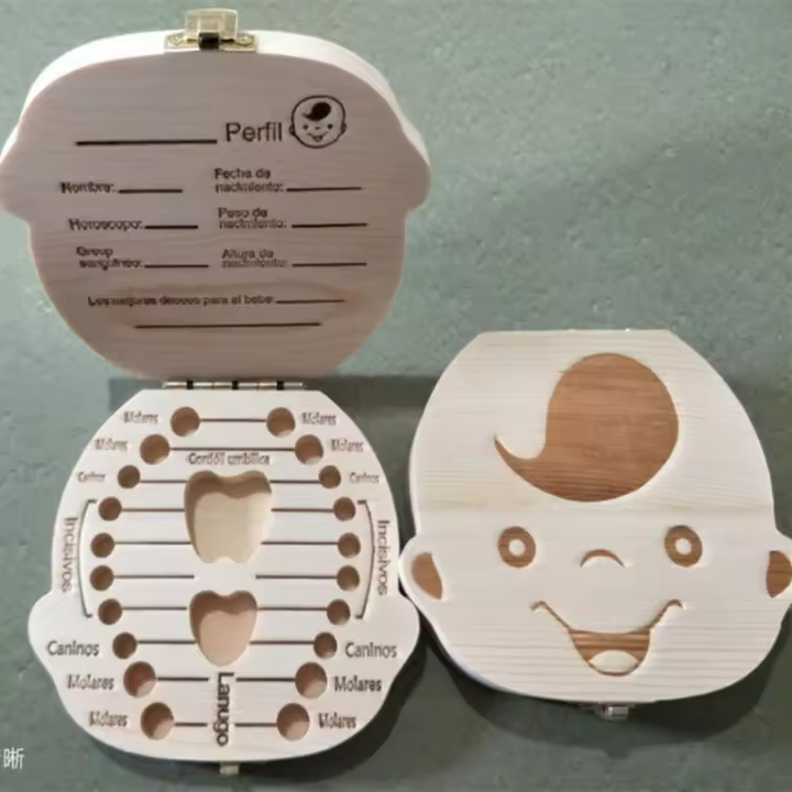 Caja De Dientes De Bebé De Madera Organizador De Almacenamiento Para Niños Y Niñas Recuerdo De Cumpleaños Regalo Para Niños Y Niñas - 1