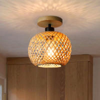 Lámpara De Techo Retro Hecha De Bambú Tejido Para Pasillo Sala De Estar E27 Decorativa Instalación Superficial Luz Diaria - details 0