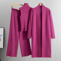 Conjunto De Traje De Pijama Para Mujer 3 Piezas Vintage Moda Primavera Otoño Cardigan Chaqueta Y Pantalones Tejidos Algodón Y Viscosa Estilo Oficina Alto Ajuste Talla Alta - details 9