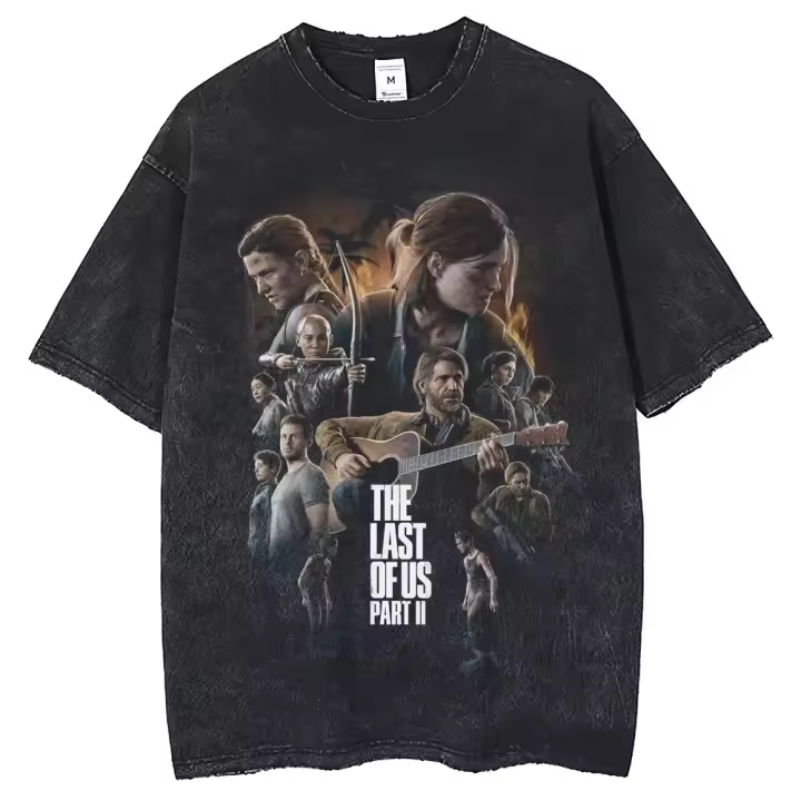 Camiseta De Algodón Harajuku Punk Para Hombre Con Patrón De the Last of Us Estampado Retro Cuello Redondo Manga Corta Lavada - 1