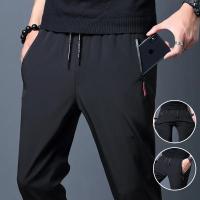 Pantalones Casuales Para Hombre Cintura Elástica Ajustados Algodón Ligero Estilo Coreano Azul Negro Gris Talla Grande - details 1