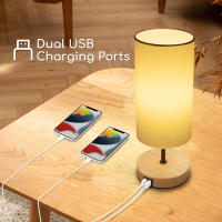 Aigostar Lampara de Mesa con 2 Puertos de Carga USB, Lamparas de Mesita de Noche con Interruptor de Tracción, Base de Madera, Lámpara Escritorio Vintage para Sala de Estar, Dormitorio, Oficina - details 0