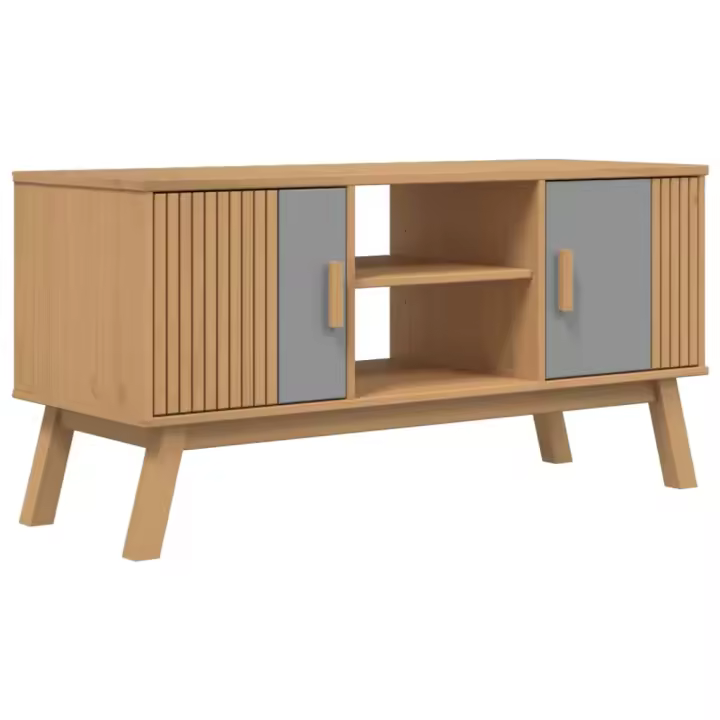 vidaXL Mueble de TV OLDEN madera maciza pino gris y marrón 114x43x57cm, Mueble de Salon, Mueble TV, Mueble TV salon, Mesa de TV, Mueble tele - 1