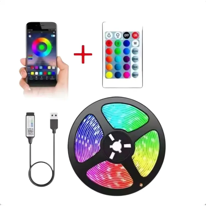 Tira de luz Led con Bluetooth RGB  para interior led 5050 - 5 metros Control remoto,  interiores y exteriores ideal para televisión, interiores y exteriores - 1
