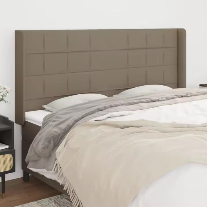 vidaXL Cabecero con orejas de tela gris taupe 203x16x118/128 cm - 1