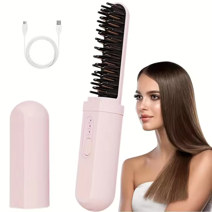 Planchas del pelo，Cepillo alisador de pelo con carga inalámbrica - Batería de litio recargable por USB de 2200 mAh, anti-quemaduras, uso en seco/húmedo, iones negativos, portátil para el hogar, viajes, exteriores - Regalo ideal - 1
