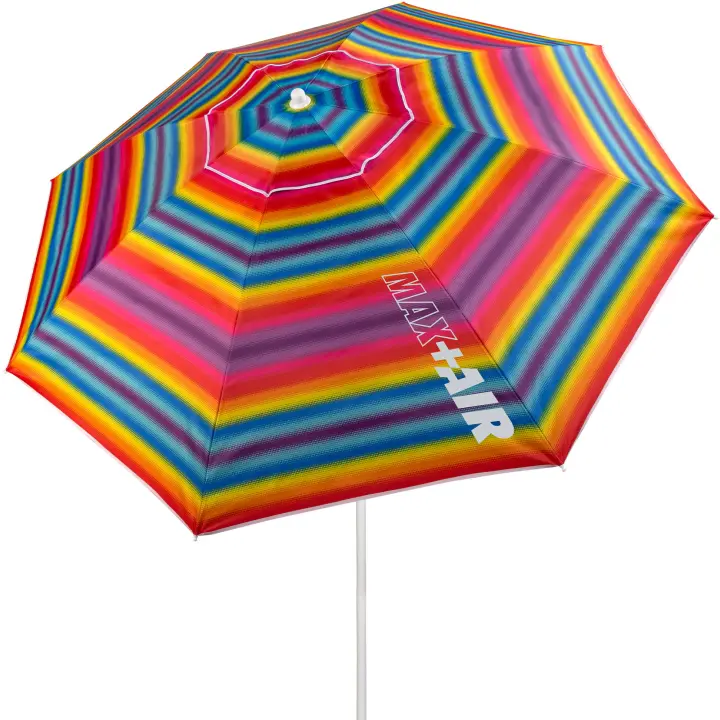 Aktive - Sombrilla playa antiviento 200 cm o 220 cm, Max Air, multicolor, octogonal, oxford con protección UV50 y revestimiento plateado, 8 varillas fibra de vidrio, mástil inclinable Ø28/32 mm, incluye funda con asa, oficial y original AKTIVE garantizado - 1