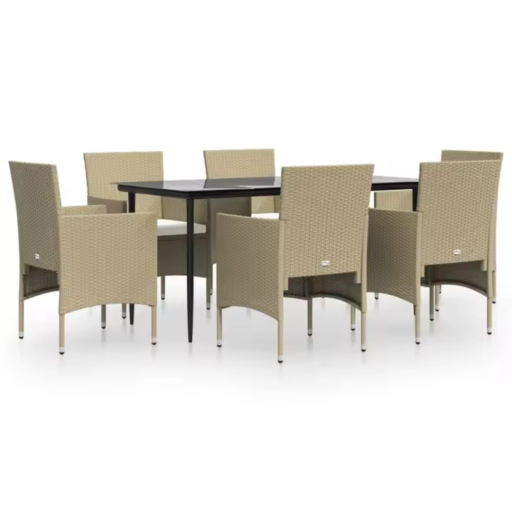 vidaXL Juego de comedor de jardín 7 piezas con cojines beige y negro - 1