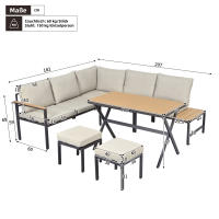 Juego de Muebles de Jardín with Cojines Cómodos: Sofá 3 Plazas, 2 Sillas, 2 Mesas de Café - Encimeras Vidrio Lacado y Madera de Plástico, Acero Galvanizado, Color Gris - details 6